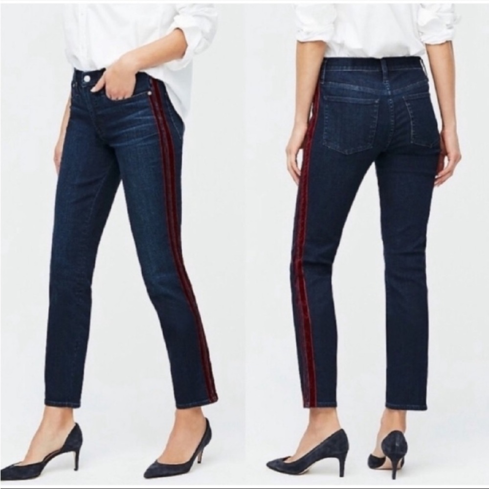 J. Crew Vintage Straight Jeans Velvet Tuxedo Striped High Waist Denim Sz 26P